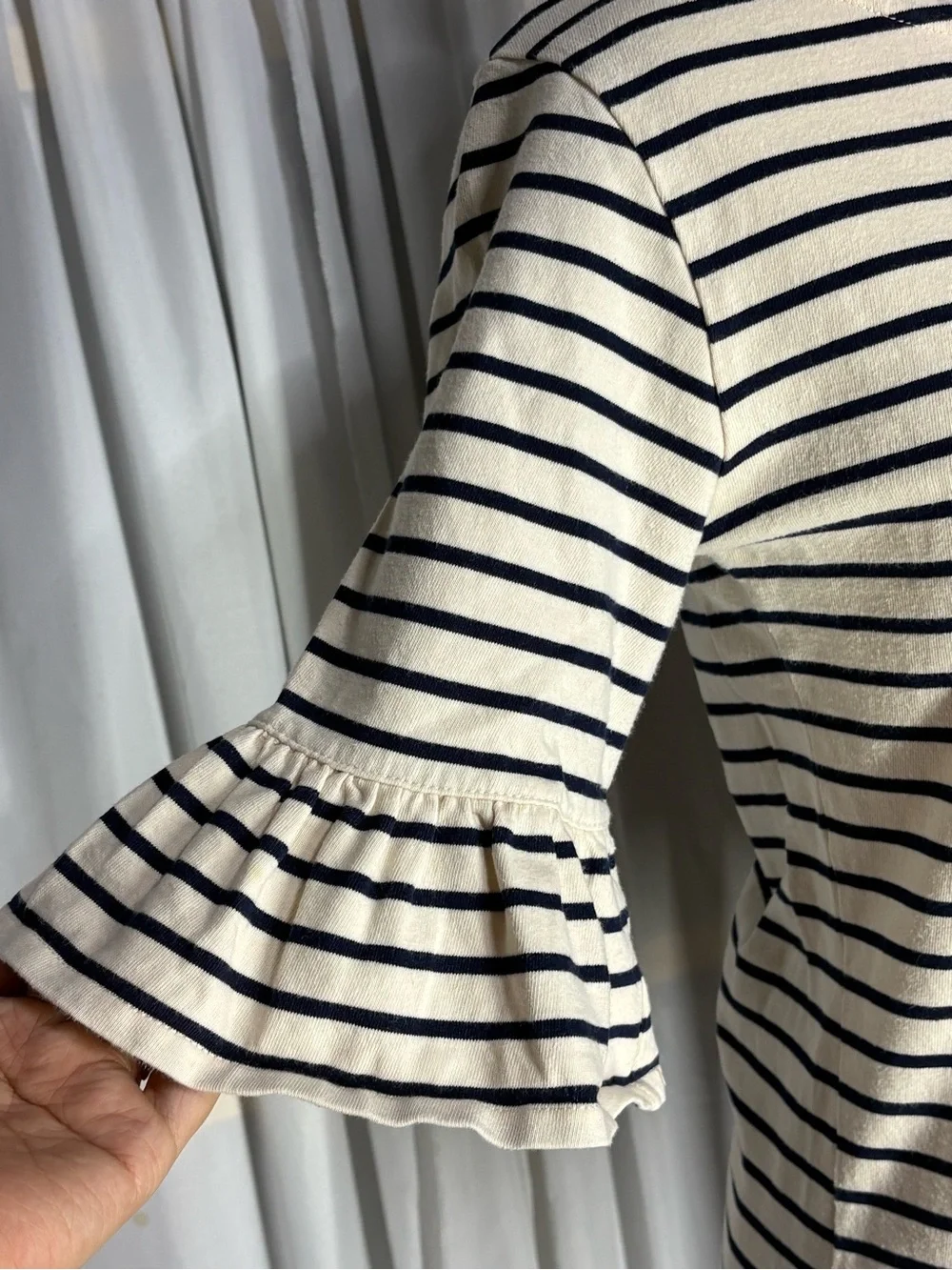 J. Crew Women’s Cream & Navy Striped Ruffle Sleeve Boatneck Top Size XS